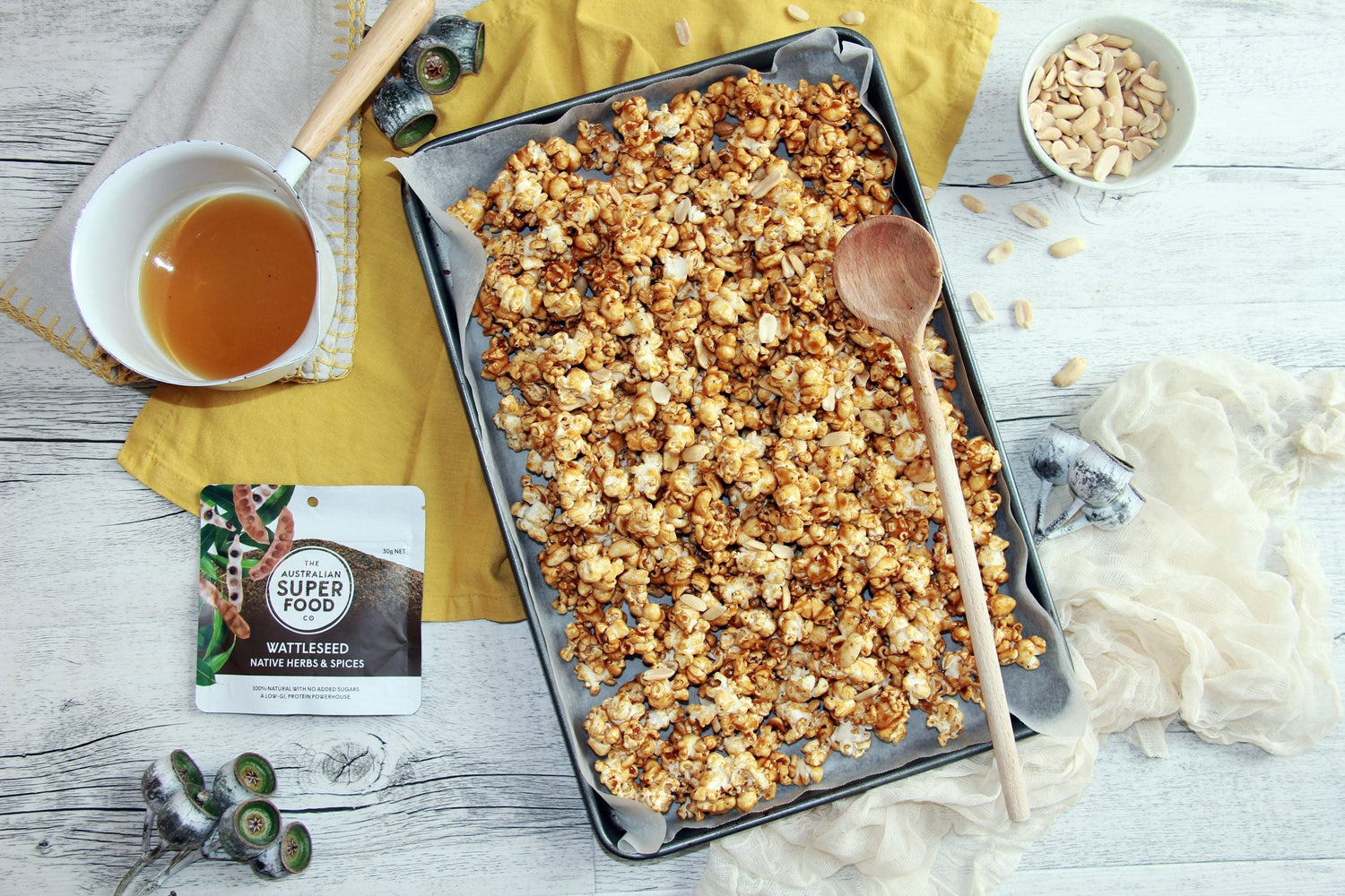 Roasted Wattleseed Caramel Popcorn with Salted Peanuts