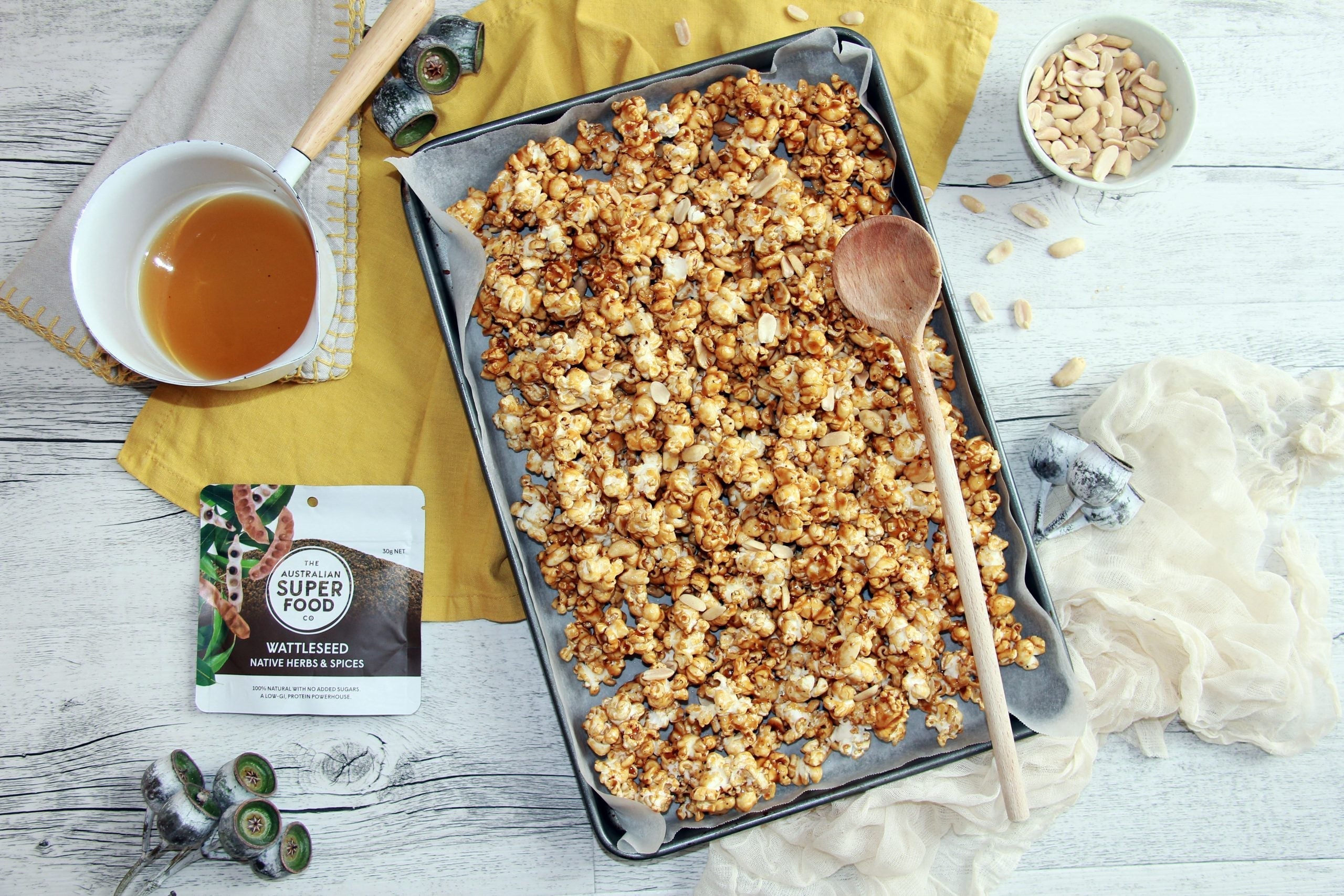 Roasted Wattleseed Caramel Popcorn with Salted Peanuts
