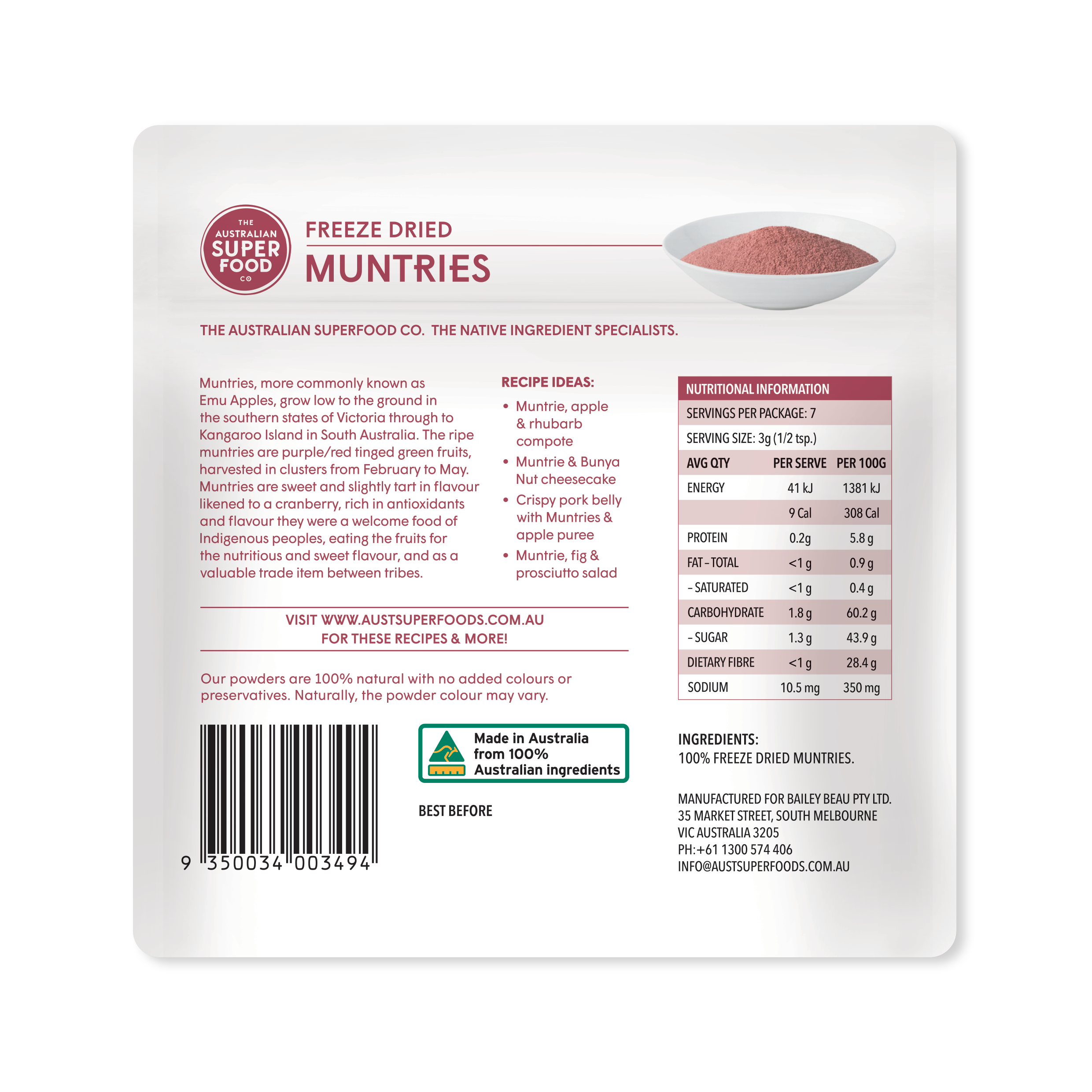 Freeze Dried Muntries - 20g
