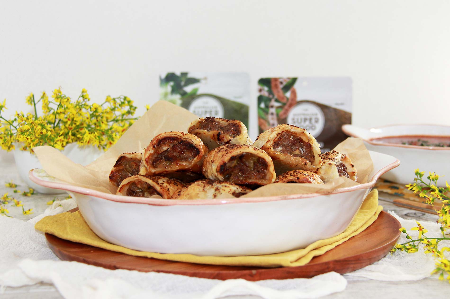 Sausage Rolls with Native Cinnamon Myrtle & Roasted Wattleseed Aus